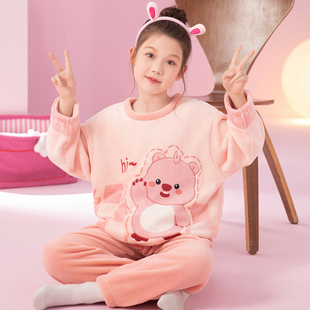 女童睡衣冬季2025新款儿童珊瑚绒套装女孩loopy露比可外穿家居服