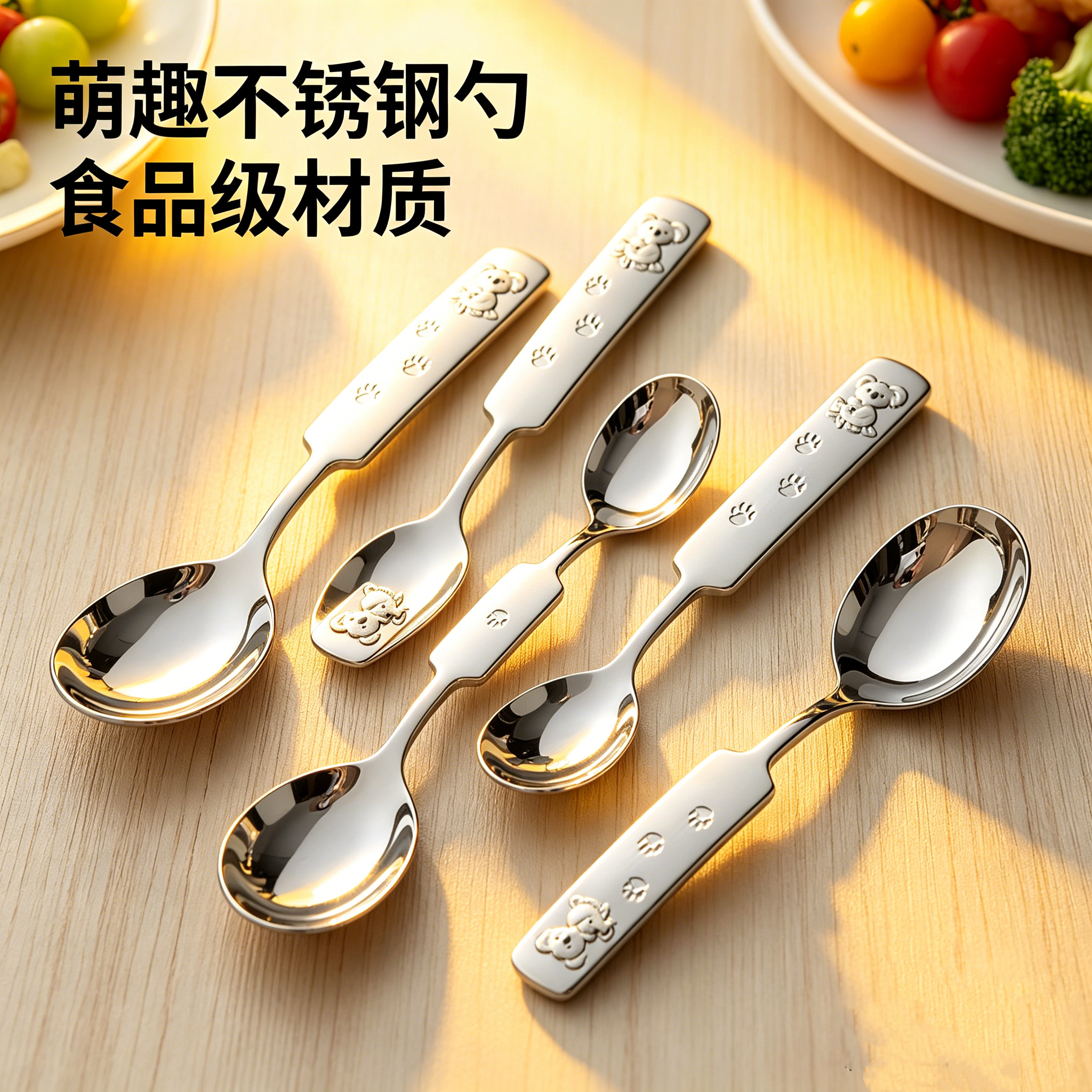 韩式考拉卡通儿童勺子食品级高端不锈钢短柄宝宝吃饭勺调羹汤勺