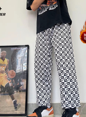 准者花裤子运动长裤男秋冬加绒美式篮球直筒裤针织收口卫裤休闲裤