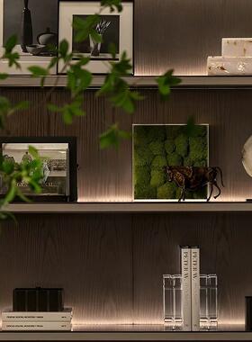 现代轻奢样板间客厅书房书柜摆件组合软装饰品仿真花绿植玻璃饰品