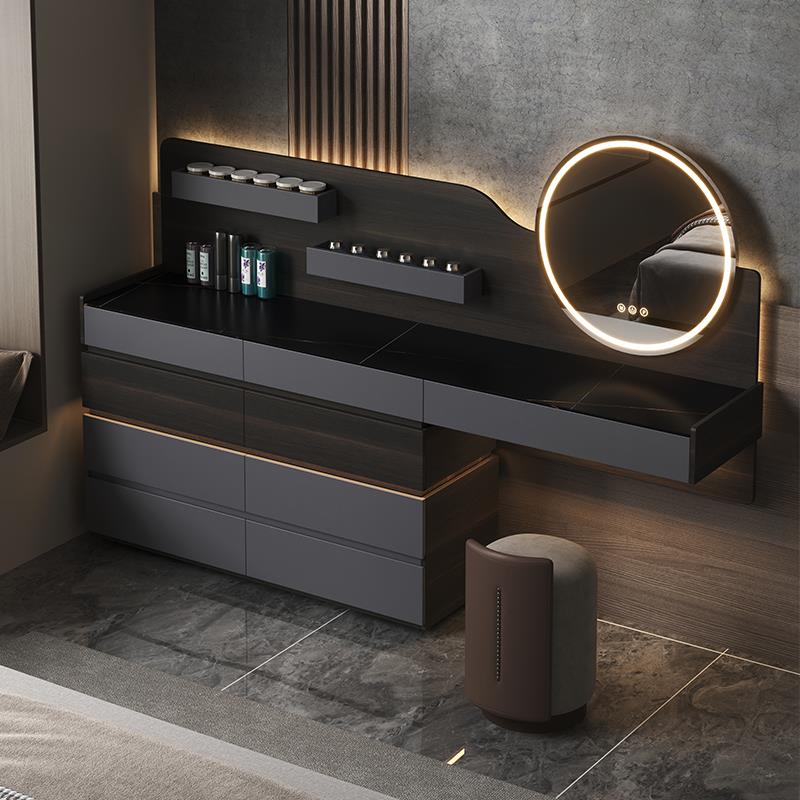 意式轻奢床尾化妆台斗柜一体化妆镜新款主卧室高级感实木化妆桌