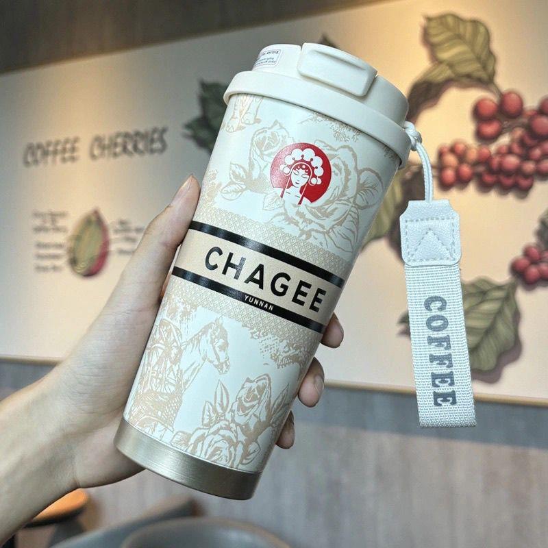 霸王茶姬水杯新款咖啡杯保温杯316不锈钢车载高颜值双饮吸管可携