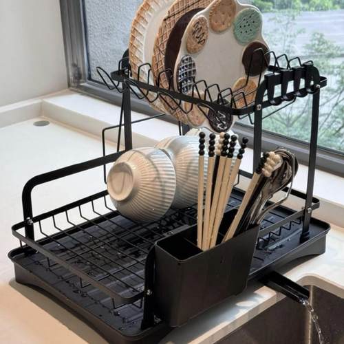 日式双层碗碟架自动排水沥水架厨房多层收纳架家用台面多功能碗架