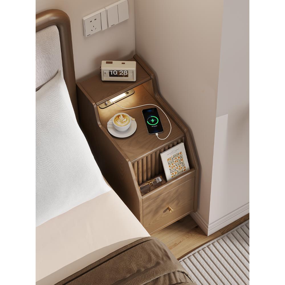 2025实木床头柜极窄迷你小型带灯床边超窄20公分30cm夹缝置物架