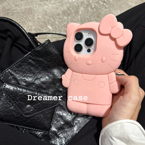 Dreamer｜韩国ins博主同款嫩粉色立体Kitty猫硅胶手机壳适用苹果18pro Max全包iPhone17/16/15/14防摔保护套