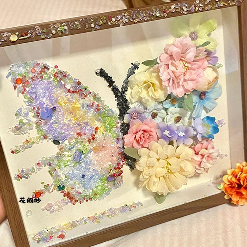 情侣创意永生花碎钻蝴蝶大相框摆件手工diy材料包生日礼物送朋友