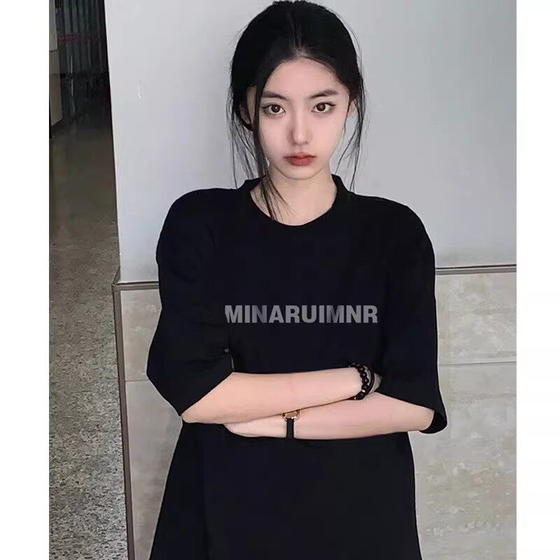 重磅纯棉黑色短袖t恤女2026年夏季新款宽松半袖高街潮牌美式上衣