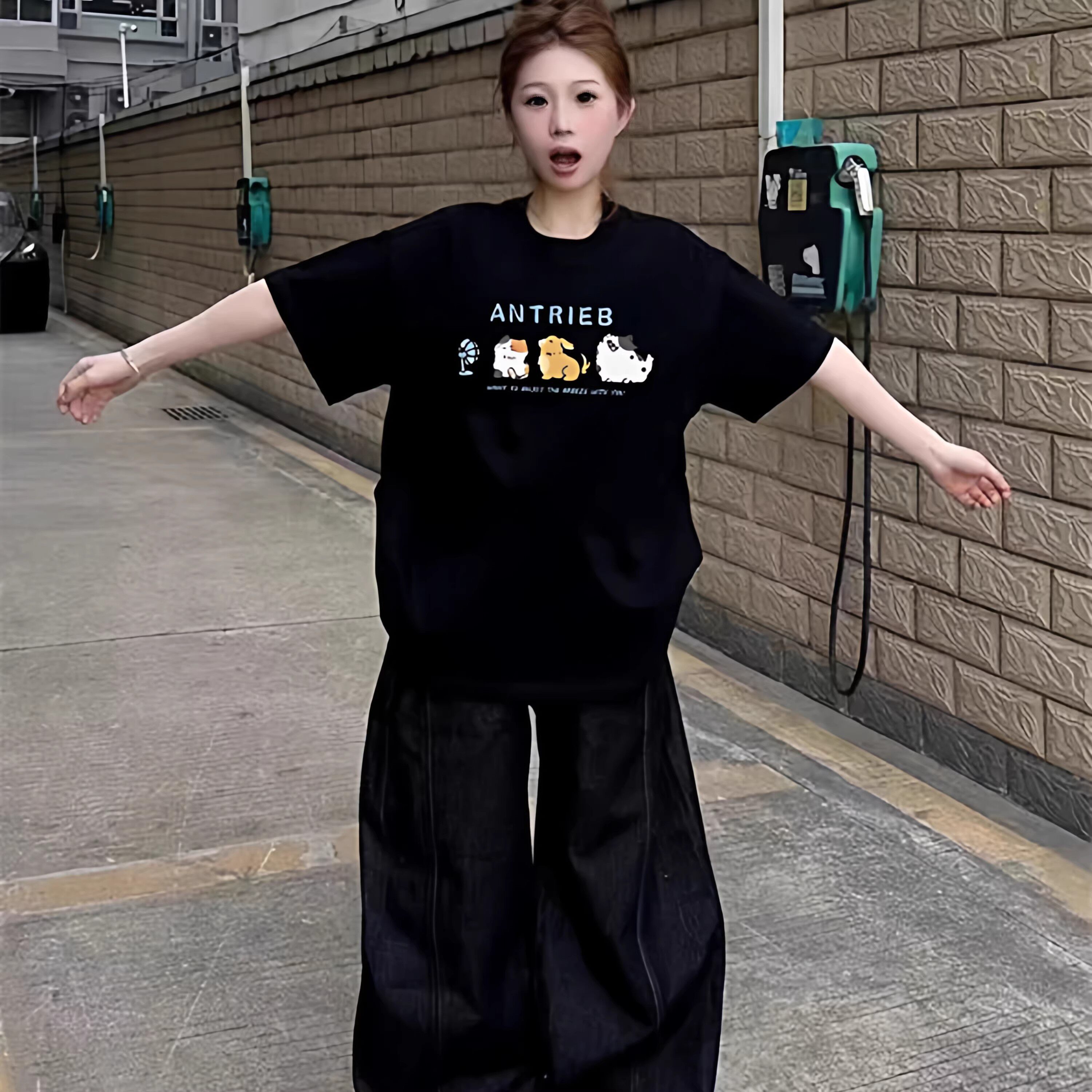 美式重磅纯棉宽松落肩短袖T恤