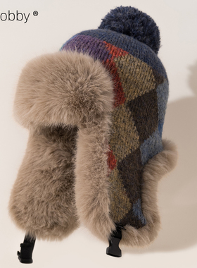 冬季针织帽加绒加厚雷锋帽女毛绒保暖毛线护耳帽东北防寒百搭复古