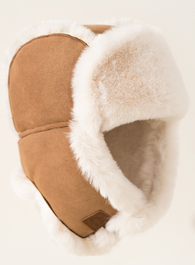 仿皮毛一体麂皮绒布雷锋帽女加绒加厚冬季保暖护耳帽骑车防风帽子