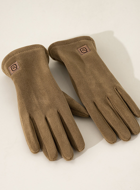 加大男士手套秋冬保暖分指手套大码弹性五指手套单层摇粒绒可触屏