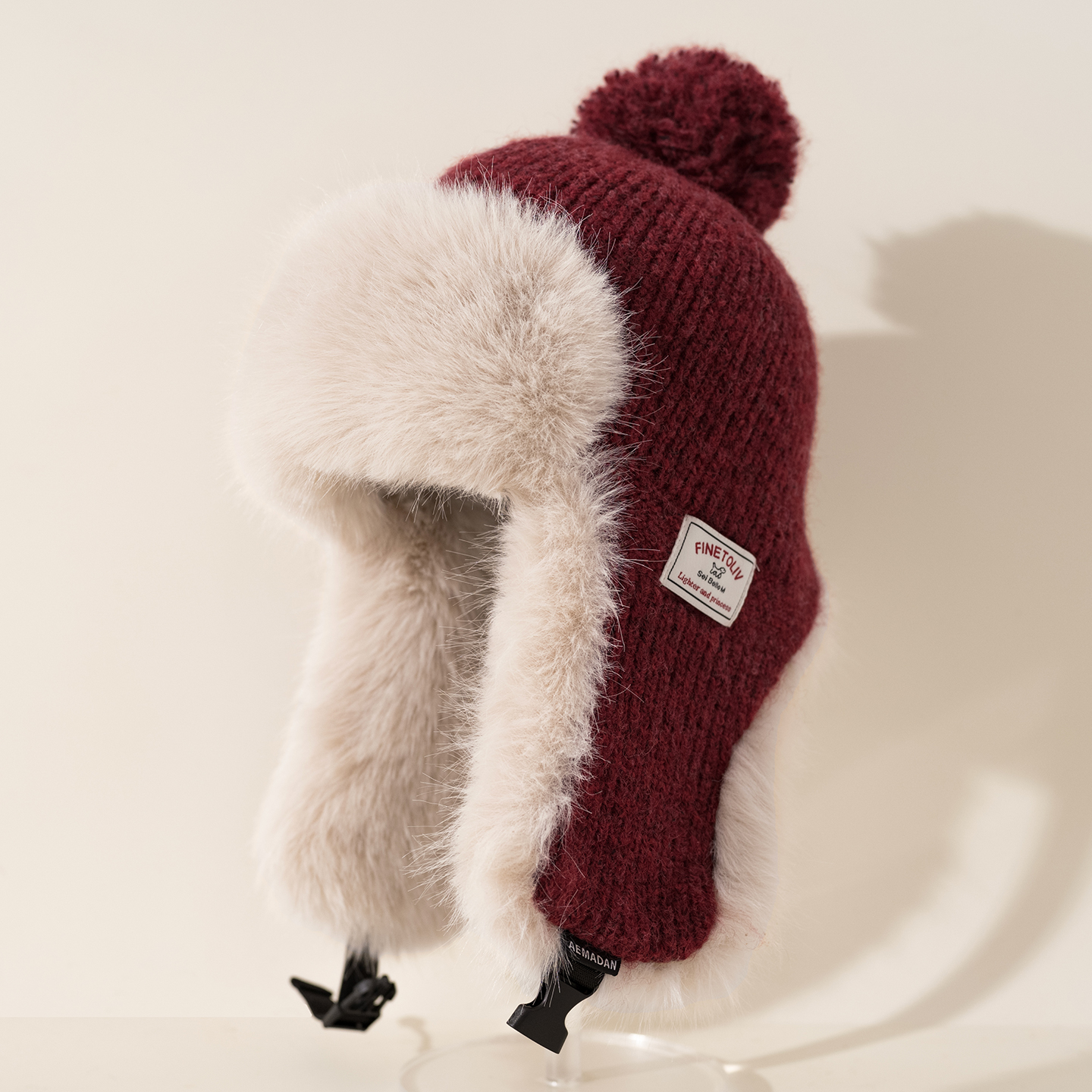 纯色针织雷锋帽女加绒加厚冬季