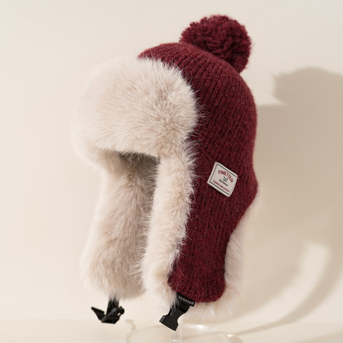 纯色针织雷锋帽女加绒加厚冬季