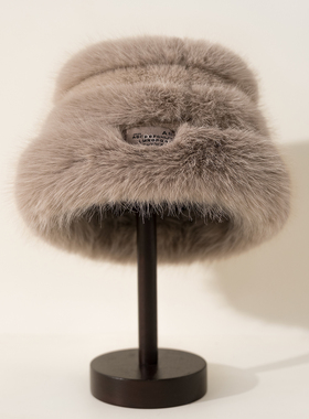 东北感~~25毛绒拼接加厚渔夫帽女优雅冬季保暖盆帽黑色防风帽防寒