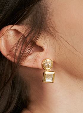 EI0001  方圆拼接24k金珍珠耳环