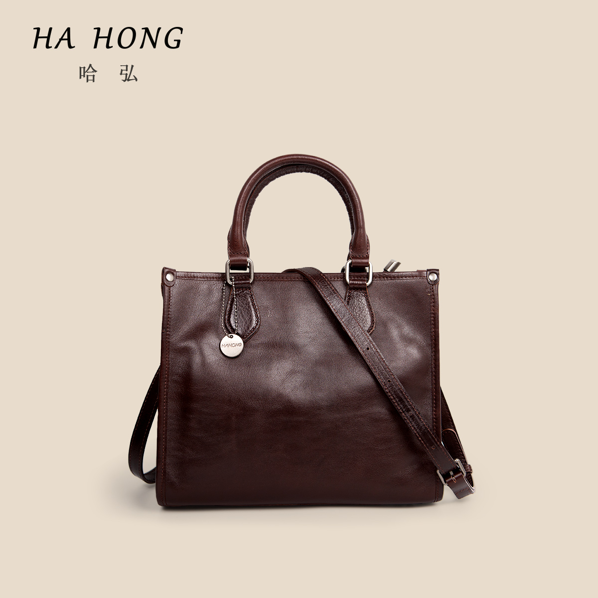 哈弘头层牛皮日常斜挎包大容量手提包复古简约大气软皮托特包大包