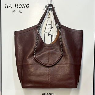 哈弘头层牛皮水桶包大容量时尚 简约腋下包 链条手提包2025包包女款