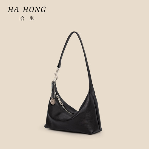 哈弘新款植鞣头层牛皮hobo腋下包斜挎包复古风简约百搭真皮小众包