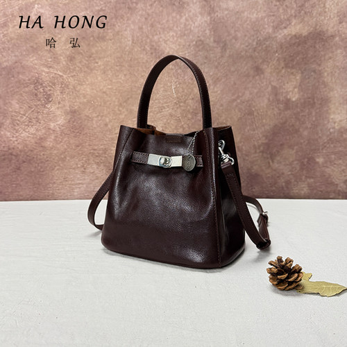 哈弘头层牛皮手提包包慵懒松弛感高级小众不撞款软皮可单肩斜挎包