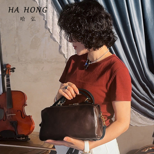 头层牛皮枕头包女款大容量