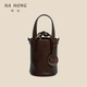 哈弘植鞣头层牛皮秋冬新款 复古文艺笔筒包小众手提斜挎女包水桶包