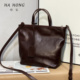 哈弘新款 头层牛皮大容量菜篮子手提包复古简约大气真皮手提斜挎包