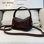 哈弘头层牛皮斜挎包豌豆包真皮简约复古单肩斜挎手提包包2025新款