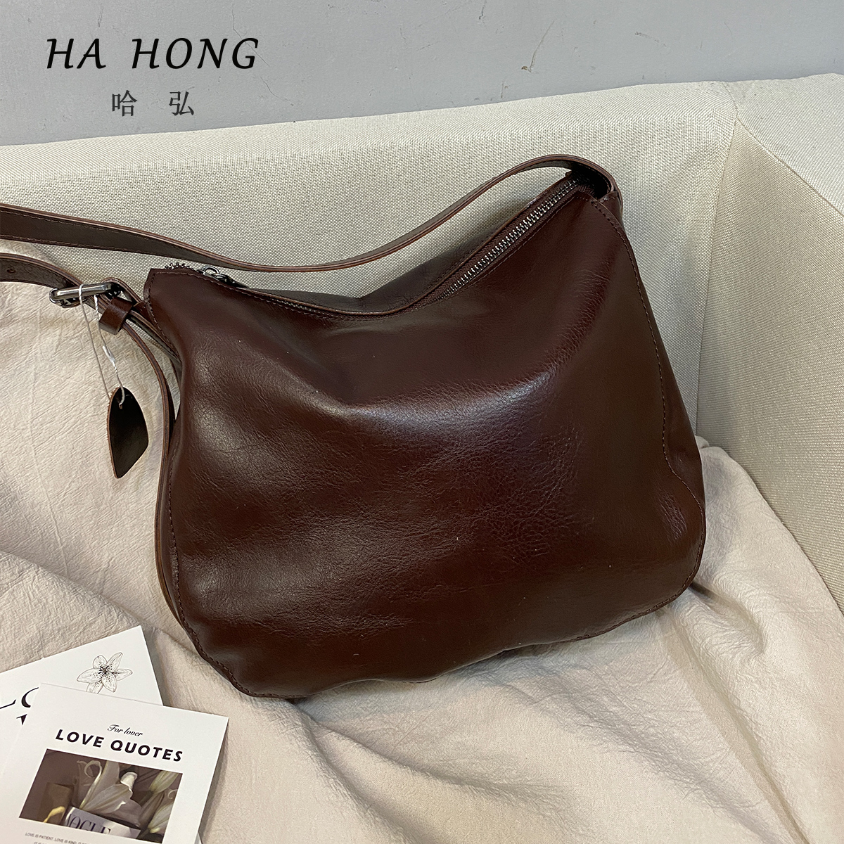 头层牛皮可单肩斜挎包