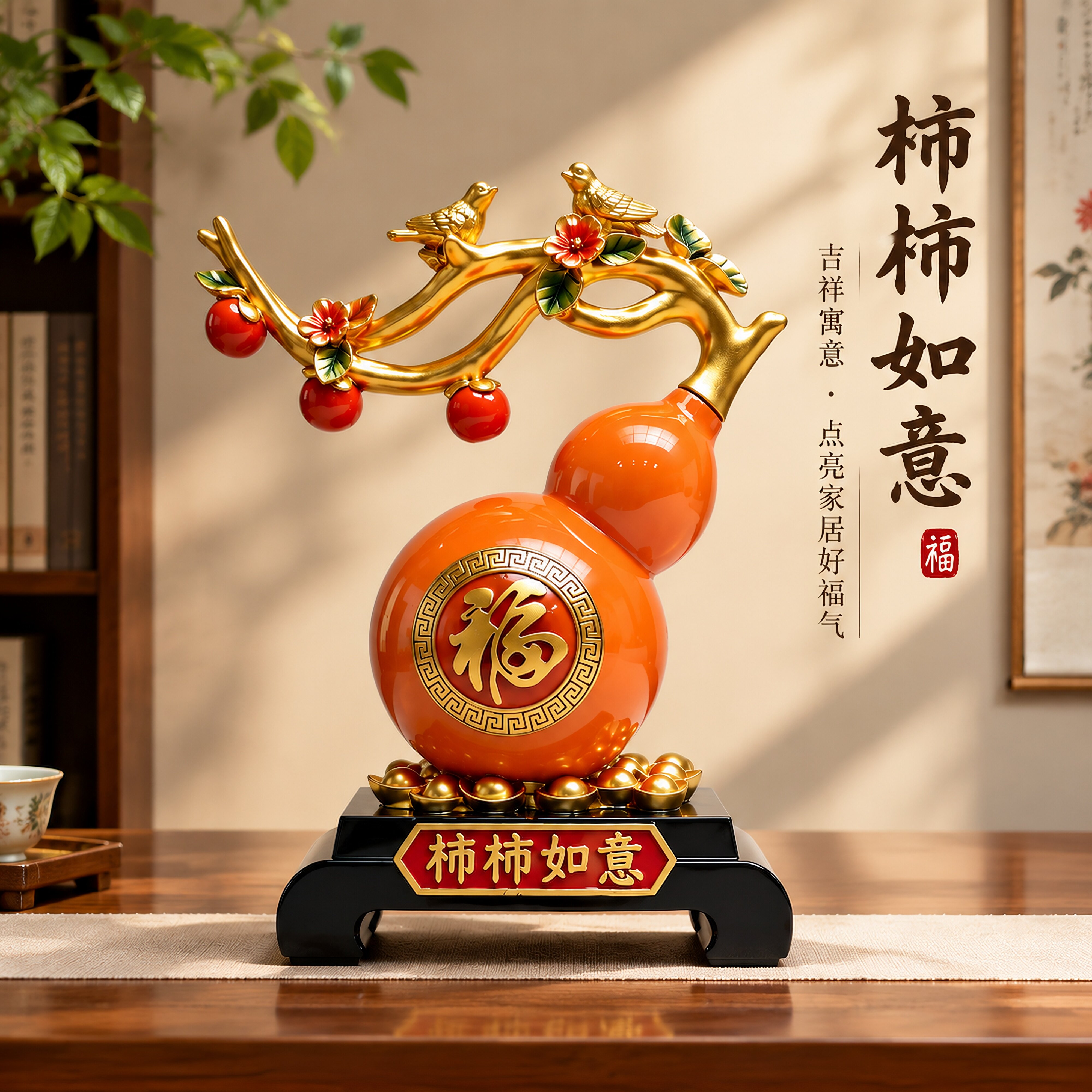 新中式柿柿如意葫芦客厅摆件
