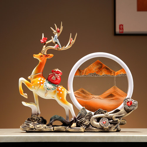 流沙画 画摆件招财鹿玄关电视柜客厅家居搬家开 业装饰品沙漏乔迁