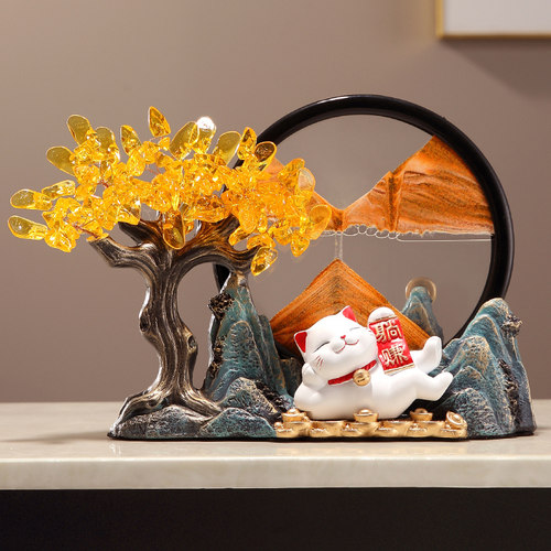 招财进宝发财树招财猫流沙画 画摆件客厅前台开 店装饰品乔迁开