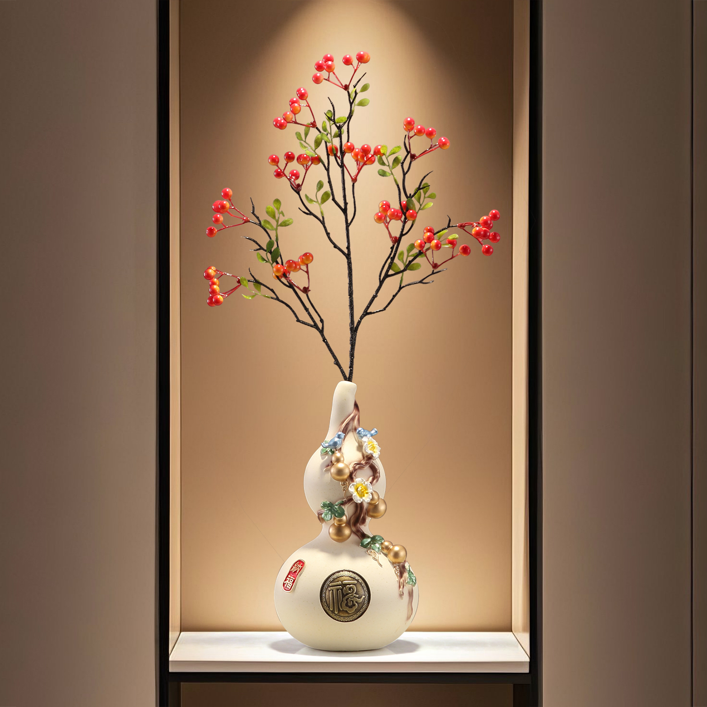 新中式五福临门招财葫芦花瓶摆件