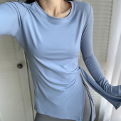 气质速干T恤 下摆开叉抽绳宽松长袖 春秋季 瑜伽服运动上衣遮臀长款