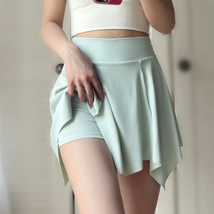 薄荷曼绿凉感运动短裙女健身裤裙不规则下摆跑步网球裙速干瑜伽服