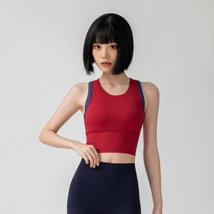 一体式 防震跑步瑜伽内衣外穿健身训练文胸拼色工字运动背心女新款