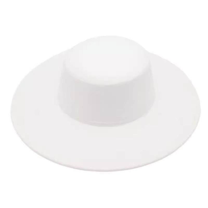 白色法式高级感平顶礼帽女春秋冬夏英伦驼色平沿骑士宽檐毛呢帽子