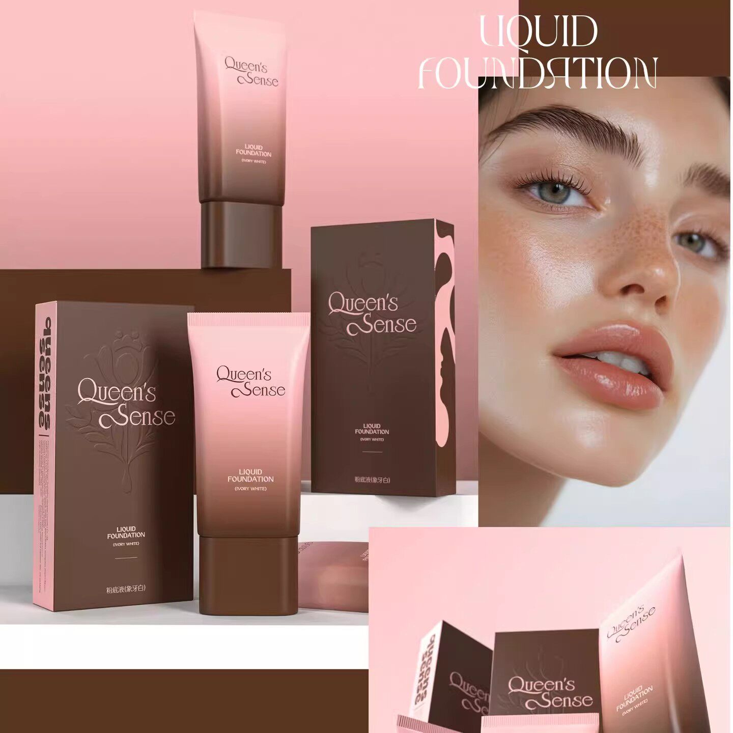 QueensSense温和保湿养肤粉底液轻薄持妆不脱妆养肤护肤水感水润