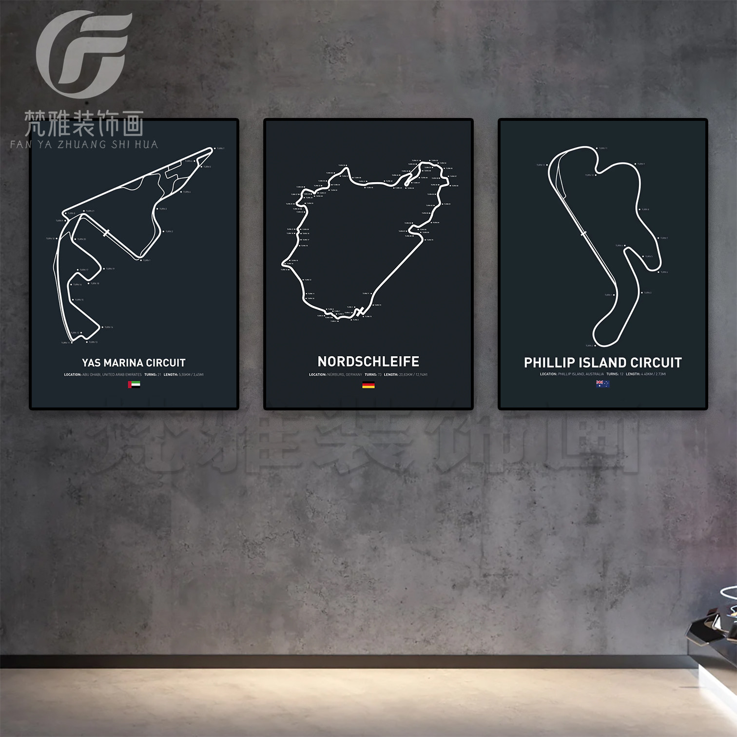 F1赛车纽北赛道方程式汽车装饰画装改装地图场俱乐部工业风车挂画