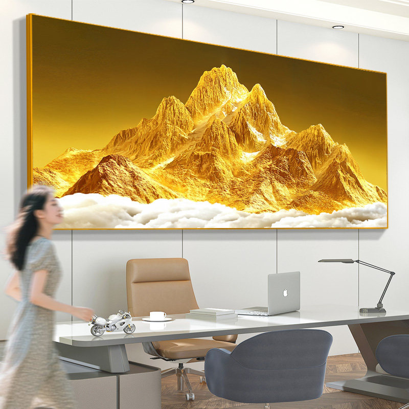 日照金山壁画客厅沙发山水画纯手绘肌理油画办公室背有靠山图挂画