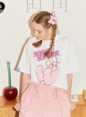 HEARTBECKON原创设计夏季【棉花糖兔兔】印花宽松纯棉圆领短袖T恤