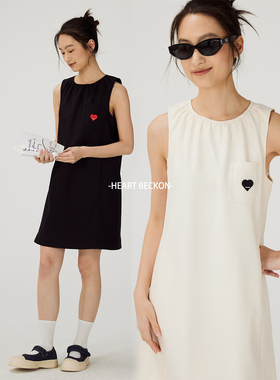 HEARTBECKON 赫贝蔻无袖天丝羊毛梭织连衣裙夏季圆领无袖工装裙女