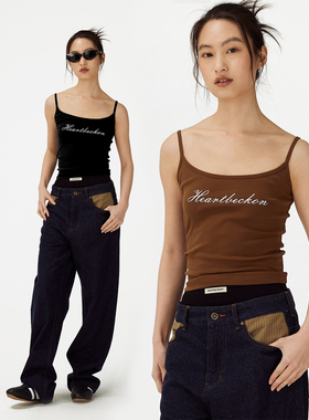 HEARTBECKON 赫贝蔻中古风修身舒适黑科技凉感细带印花棉吊带背心