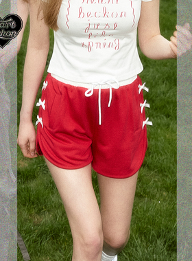 HEART BECKON原创设计美式辣妹风蝴蝶结松紧腰头甜美运动套装短裤