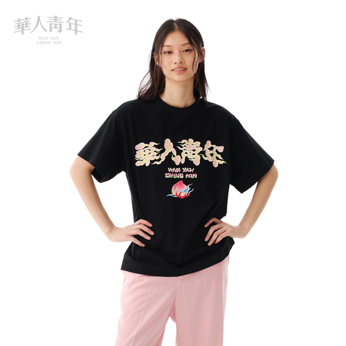华人青年寿桃印花纯棉短袖T恤2026春夏趣味宽松休闲百搭上衣男女