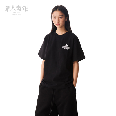 华人青年发泡印花扳手短袖2026春夏宽松休闲校园情侣趣味性T恤潮