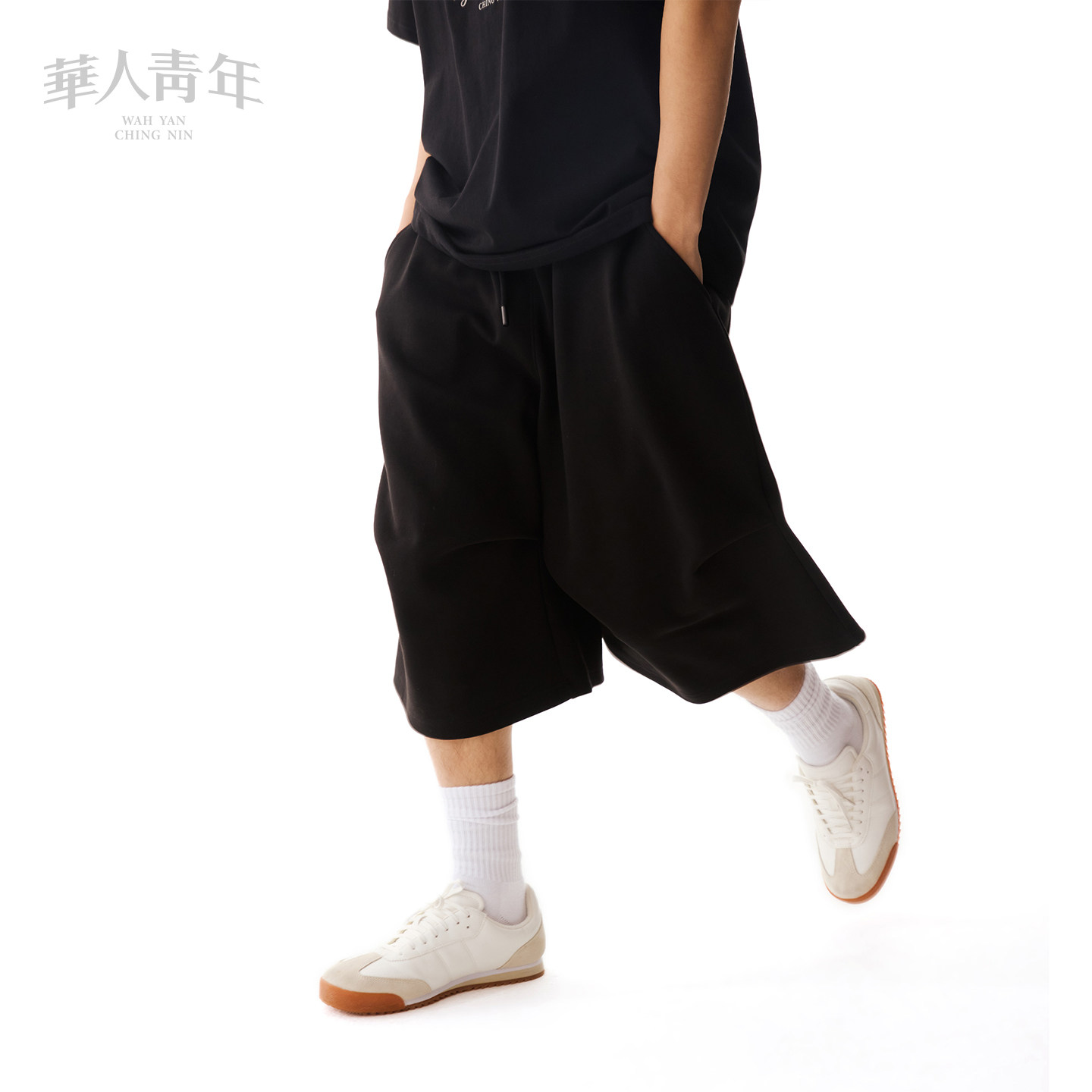 华人青年空气层针织七分裤2026春夏新款宽松简洁百搭休闲裤男女