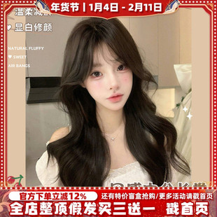 哼唧假发女日常网红中分长卷发自然新款逼真全头套式
