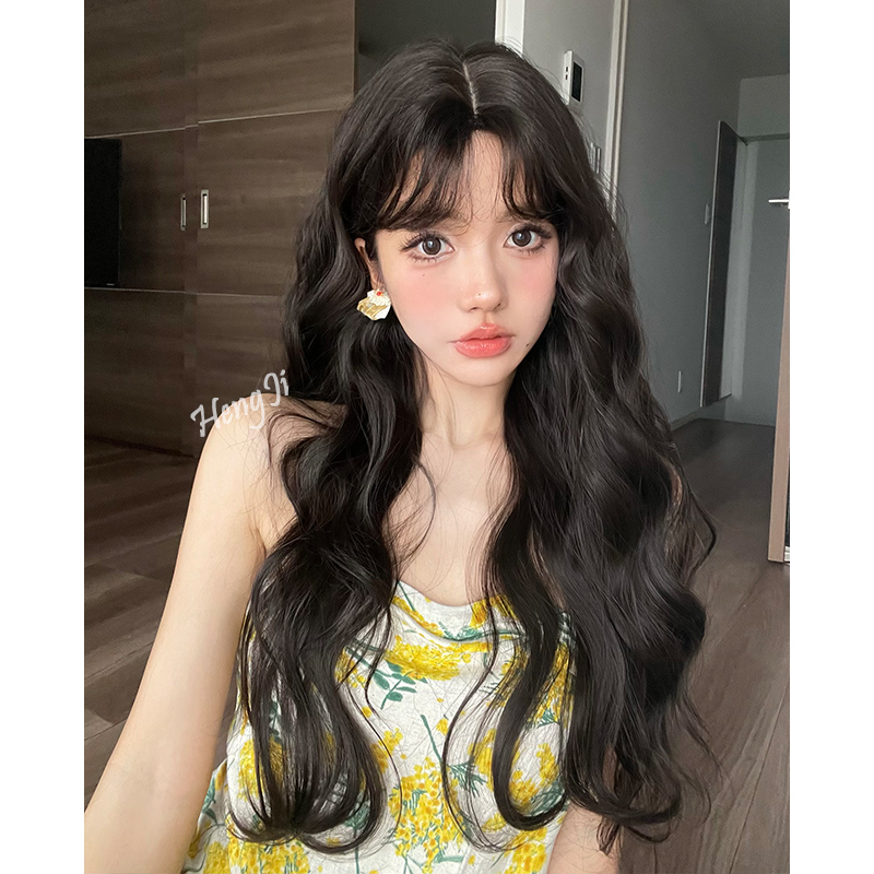哼唧假发全头套女韩系慵懒羊毛卷发仿真发几字刘海长卷发假发套