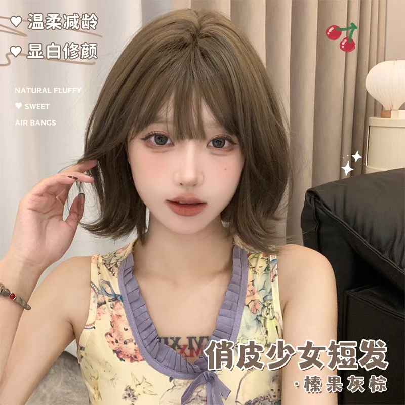 哼唧哑光高温丝自然短卷发齐刘海