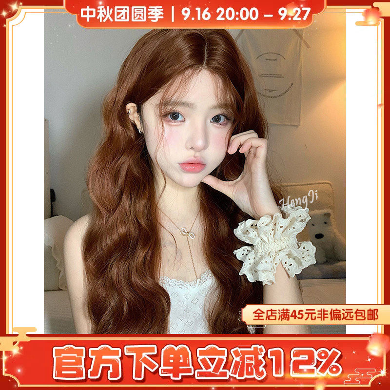 哼唧网红假发中分女长发波浪卷长卷发一字蕾丝焦糖棕假发套头套图片